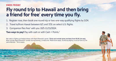 Bring Your Plus One Every Time: Fly Southwest Airlines Round Trip to or From Hawaii This Summer and Earn a Coveted Promotional Companion Pass for Fall Travel