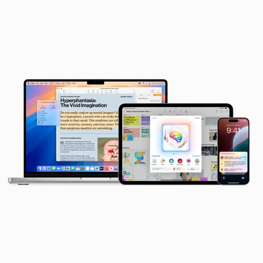 Apple Intelligence 会登陆所有苹果终端设备｜图片来源：Apple