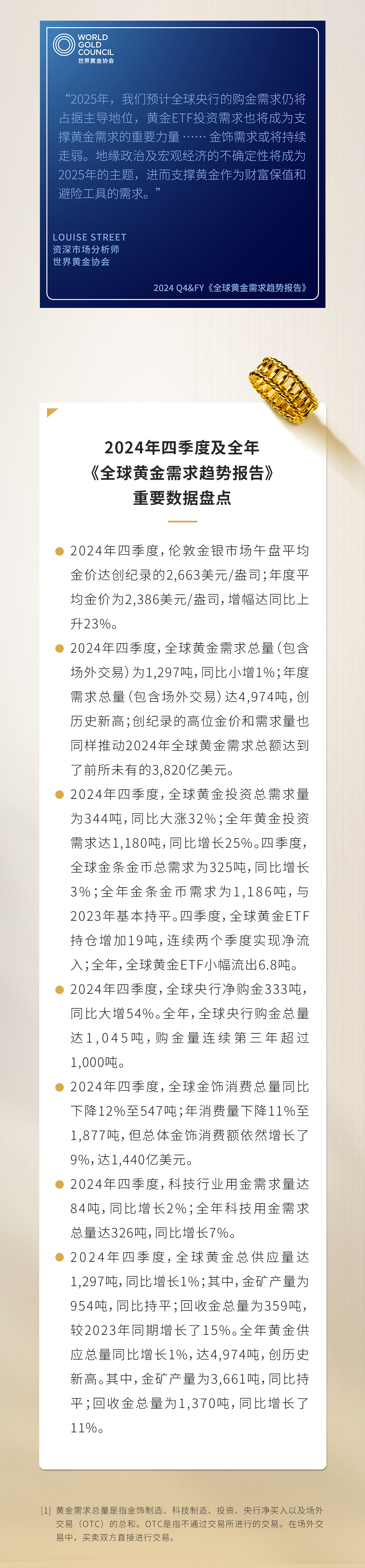 世界黄金协会：2024年全球黄金投资需求同比增长25%至1180吨创四年来新高
