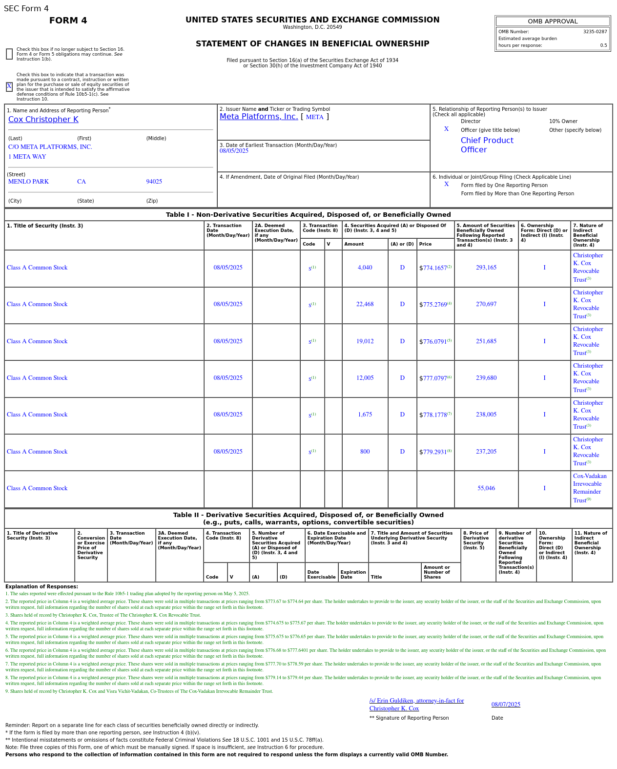 Meta Platforms(META.US) Officer Sells US$46.56 Million in Common Stock