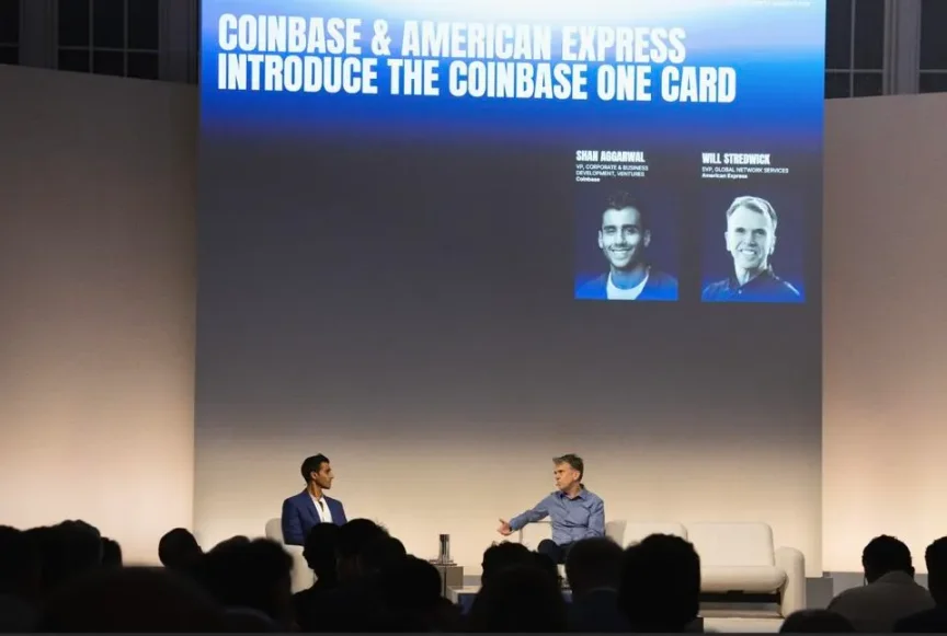 2025 年 6 月,Shan 与美国运通高级副总裁 Will Stredwick 一同登上 Coinbase 加密货币峰会的舞台,谈及全