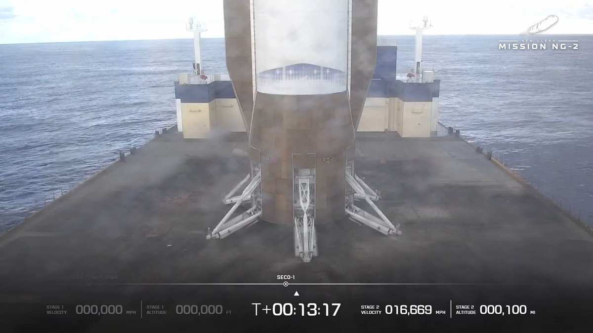 贝索斯旗下蓝色起源完成首个NASA发射任务，“新格伦”火箭助推器安全着陆, image size:1200x675