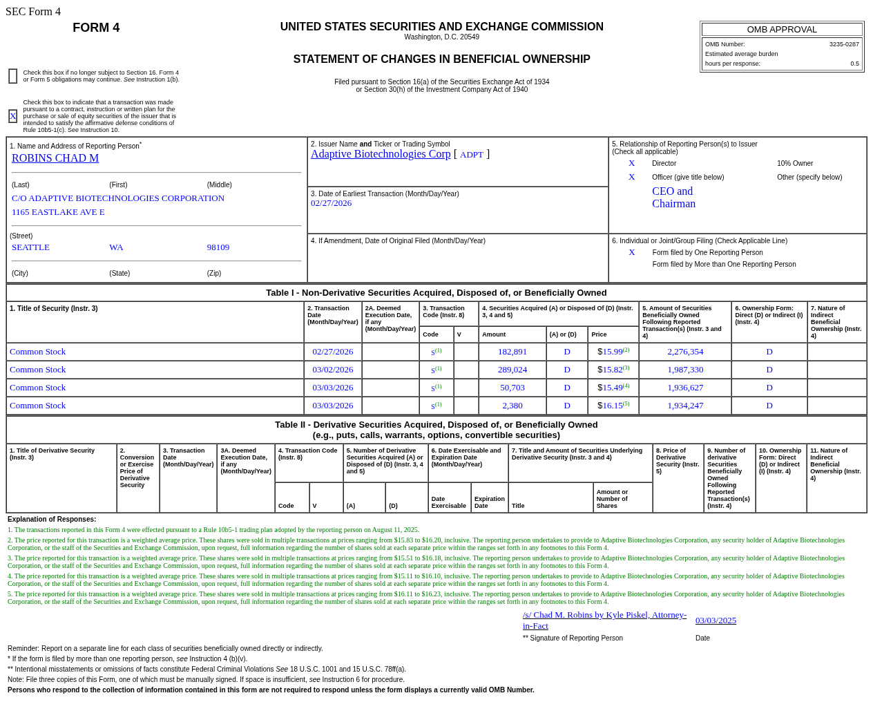 Adaptive Biotechnologies(ADPT.US) Officer Sells US$8.32 Million in ...